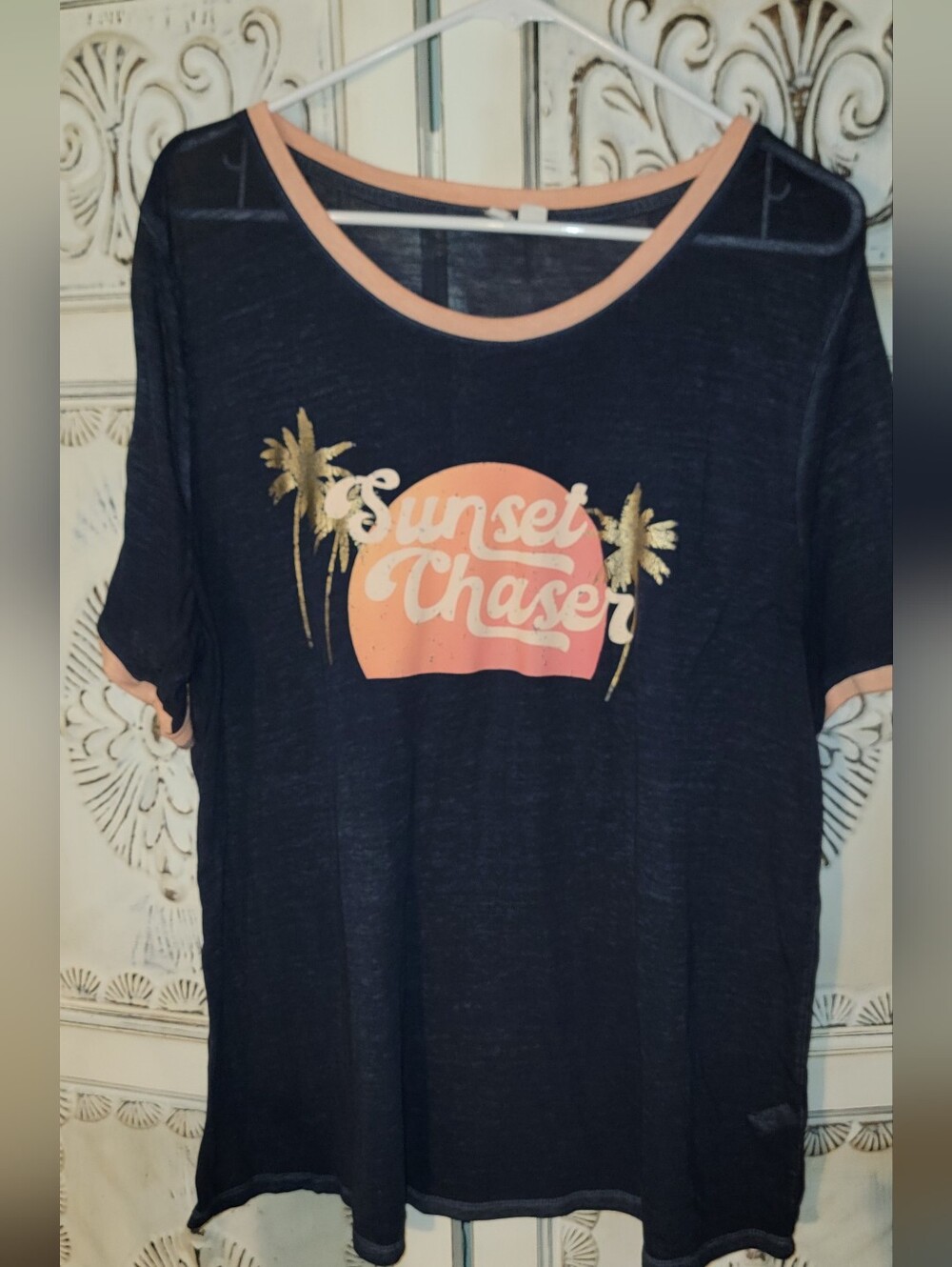 Sunset Chaser Navy Graphic Ringer Tee Size 18/20
